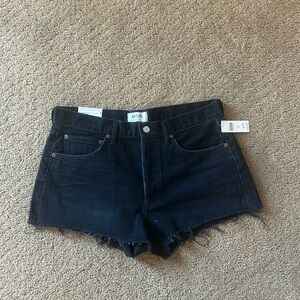 Agolde Black Frayed Hem Denim Shorts